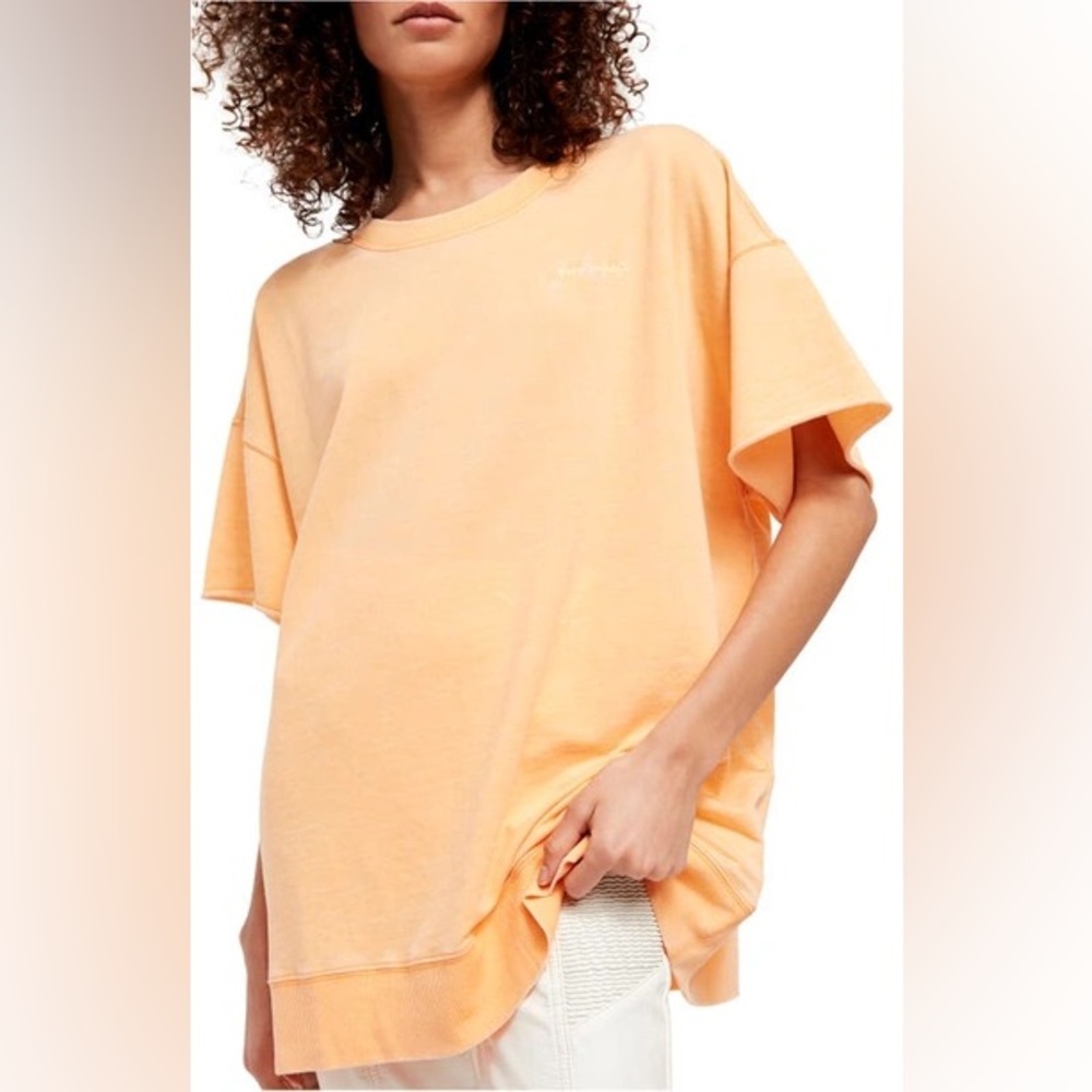 FREE PEOPLE Cozy Cool Girl Lounge T-shirt In Buttercup Good Vibes Small